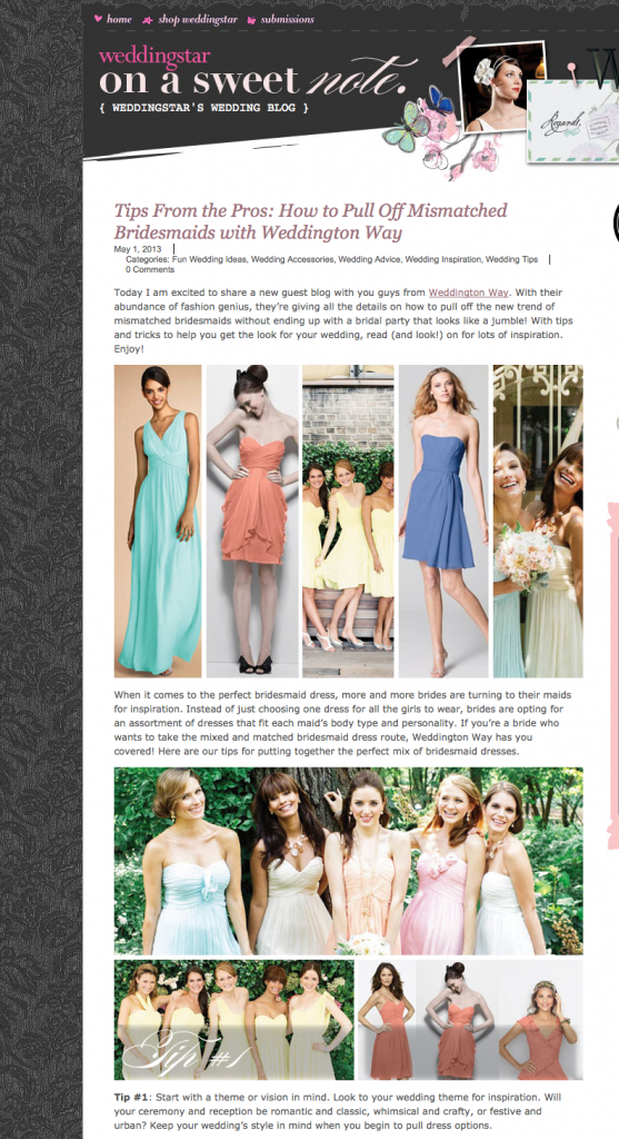 Weddingstar features mismatched bridesmaids dresses by Weddington Way May 2013