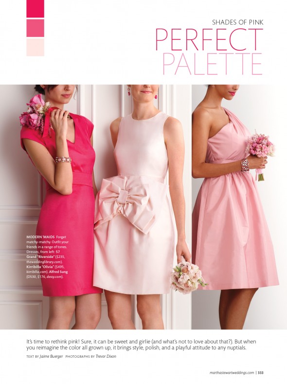 Martha Stewart Weddings features pink Kirribilla bridesmaid dress