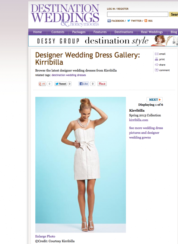 Destination Weddings & Honeymoons features Kirribilla dresses May 2013